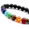 1 pcs Fashion Style 7 Chakra Strands Healing Beaded Bracelet Natural Lava Stone Diffuser Bracelet Jewelry