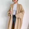 [EAM] Gray Big Size Thick Knitting Cardigan Sweater Loose Fit V-Neck Long Sleeve Women Fashion Autumn Winter 1Y163 211103