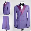 Elegant Light Purple Costume Homme Peak Lapel Men Suits Wedding Groom Tuxedo Terno Masculino Slim Fit Blazer 2 Pcs Jacket Pant X0909