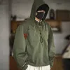 MADEN MANNELIJKE Hooded Pullover Lange Mouw Deck Parker Jas Trekkoord Halslijn Werkkleding Jas Groene Manchetten Lint Closure Jacket 210728