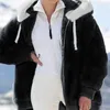 Kvinnors Jackor Höst Vinter Lös Plush Zipper Hooded Jacka Kvinnor Varm Teddy Bear Fluffy Coat Fleece Färg Matchande Outwear