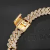 Hip Hop 21MM 3 rangées Baguette broches chaînes cubaines Bling glacé CZ réglage AAA + zircon cubique boîte boucle collier hommes bijoux