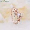 Anelli a grappolo NiceGems 14K Rose Gold Vintage Moissanite Anello di fidanzamento Diamante naturale Foglia unica Matrimonio Promessa nuziale