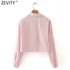 Женщины Safari стиль с длинным рукавом розовый цвет короткая рубашка женщина просто двойные карманы блузки лукавые CHIC Chemise Tops LS9062 210416