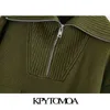 Kpytomoaの女性のファッションポケットとファッションジップアップルーズニットセータービンテージハイネック長袖女性プルオーバーシックなトップス211103