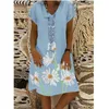 Vintage Women Sundress Casual Short Sleeve V-Neck Printed Mini Dress Summer Floral A-Line Dress Big Size 3XL Lady Dress Vestidos 210507
