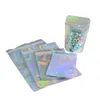 8.5*13cm Mylar Foil Zip Lock Hologram Standing Up Packing Bags Clear on Front Candy Packaging Self Seal Holographic Pouches Bag Reclosable