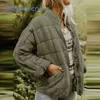 Womens Solid Color Coat Lightweight Quilted Jackets Zip Up Long Sleeve Overcoat Stand Neck Warm Winter Clothes 211109