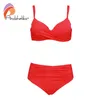 Andzhelika Bikinis Women Solid Swimsuit Swimsuit High Weist Bikinis مجموعة Summer Sexy Plus Sweat Wear Suit Biquini 210407