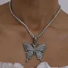 Glaming Big Butterfly hanger ketting strass keten voor vrouwen bling tennischoker Cubaanse link iced out sieraden chokers