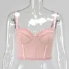 Ásia Underwire Mesh Corset Women Women Sexy Push Up Crop Crop Tops Summer Ruffles Back Bustier Bustier Pink 210401