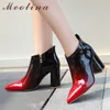 Autumn Ankle Boots Women Mixed Colors Block Heel Short Zipper Extreme High Shoes Ladies Red Blue Big Size 43 210517