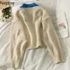 Kadın Knits Tees Naploe Kırpılmış Hırka Tops Güz 2021 Kadın Giyim Kontrast Renk Örme Kazak Ceket Casual Sueter Mujer Kore PU