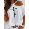 Sexy Off Schulter Sommer Plus Größe T-shirts Frauen Drucken Casual Kurzarm Oansatz Pullover Tops Mode Straße T