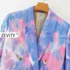 Women Fashion Double Breasted Pink Purple Tie-dye Blazer Coat Vintage Long Sleeve Pocket Female Outerwear Chic Tops CT555 210420