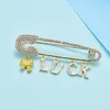 Pins, Brooches Zhijia Fashion Brand Vintage Paper Clip LUCK For Women Rhinestone Brooch Pin Dress Clothing Accessories