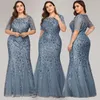 Plus Size Sequined Evening Party Dresses Long Queen Abby Appliques Mermaid Sexy Lace Formal Women Wedding Guest Gowns Robe