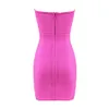 Sexig Strapless Hollow Out Pink Bandage Dress Designer Fashion Elegant Evening Party Vestido 210527