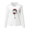 Kadın T-shirt Noel Kadın Giyim Kapalı Omuz Sequins Şarap Cam Baskı Sonbahar Kış T Gömlek Uzun Kollu Yuvarlak Boyun Rahat Top