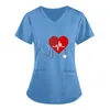 Dames Effen Kleuren Verpleegster T-shirt Blouses Kleding Zomer Korte Mouw Verpleegster Beschermende Werk Kleding V-hals Shirt met grote Pocket GQ2MSPM