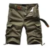 Sommar Mäns Baggy Multi Pocket Militär Zipper Cargo Shorts Breeches Male Long Army Green Khaki Mens Tactical 210716