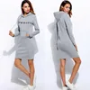 Autumn Winter Women Hoodies Sweatshirts Long-sleeved Dress Vestidos Woman Clothing Hooded Drawstring Pocket Pullover Dresses 210930