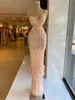 Lüks Pembe Tüy Abiye Dantel Aplike Bir Omuz Boncuklu Balo Elbise Örgün Parti Abiye Custom Made Robe de Mariée