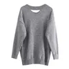 Być może U Kobiety Szary Sweter O Neck Sweters Long Sleeve List Loose Winter Sweter M0395 210529