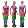 Colorblock imprimer évider mode robes sexy pour les femmes sans manches col rond cheville longueur robe mince femmes 210521