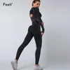 Peeli 2 PC Sports Set Seo Seamless Yoga Sport Terno para Mulheres Manga Longa Ginásio Crop Top Alto Cintura Leggings Fitness 210802