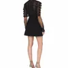 Runway Patchwork Black Lace Autumn Women's Long Sleeve Flower Embroidery Crochet Hollow Out Mini Dress 210416