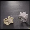 Cluster Rings Drop Delivery 2021 Men Fashion Copper Gold Sier Iced Out High Quality Cz Stone Star Shape Ring Jewelry Dqsom