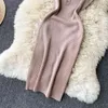 Singrein Kadınlar Örme Kayış Elbise Tasarım Fermuar V Boyun Kolsuz Ince Kalem Elbise Yaz Kore Seksi Kapalı Omuz Kısa Elbise 210419