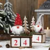Boże Narodzenie Desktop Ornament Santa Claus Gnome Drewniany Kalendarz Advent Odliczanie Dekoracji Home Tablet Wystrój GF