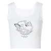 2021 Fashion Trend Women's Vest Lace Hem Crop Tops Cartoon Pattern Printed Ärmlös Camisole för Sommar Daily Wear