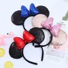 13 Colors Girl Cute Black Mouse Sequin Crown Ears Hairband Bow Kids Bling Glitter Hair Sticks Bands Holiday Accessories For Children M3701