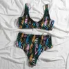 Sexig hög midja bikini uppsättning tropiska badkläder kvinnor baddräkter push up Biquini blommig tryckt bikinis twist front beach wear 210520