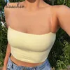 Missakso Sexy Spaghetti Strap Crop Top Sommer Frauen Weiß Casual Y2K Party Basic Off Schulter Gelb Backless Tank Tops 210625