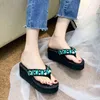 Pantoufles 6cm talon haut femmes été cristal coréen pente avec bascule plate-forme sandale vacances voyage sandale femme chaussure 220308