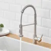 Kvalitet Svart Modern Kök Kran Singelhål Dra ut Spring Kranar Sink Mixer Tap Borstad Nickel / Black Mixer Tap Brass 210719