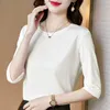 Disegni T-shirt di seta moda coreana estiva per donna Top in raso vintage per donna Camicie da donna larghe a maniche lunghe xxxl