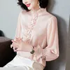 Ciężkie koszulki jedwabne kobiety satynowe ruffles bluzki topy z długim rękawem eleganckie kobiety bluzki plus rozmiar Blusas de mujer 210427
