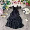 Korobov Bohemian Tatil Plaj Tarzı Uzun Camis Elbise Seksi Kapalı Omuz Ruffles Nokta Kek Vestido Uzun Zarif Ropa 2A743 210430