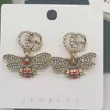 Design Classique Double Lettre Stud Boucles D'oreilles Long Dangle Drop Boucles D'oreilles Géométrique Célèbre Femmes Charme Perle Cristal Strass De Noce Bijoux Accessoires Cadeaux