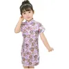 Floral Baby Girl One-Piece Dress Cotton Children Qipao Clothes Chi-Pao Cheongsam Costume Girls Slim Dress Traditional Garment 210413