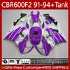 Body Kit For HONDA Bodywork CBR600F2 600CC 600FS 63No.205 CBR 600 600F2 91-94 CBR600 F2 FS CC 91 92 93 94 CBR600FS CBR600-F2 Purple white 1991 1992 1993 1994 Fairing +Tank