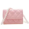 designer children pearls handbag luxury kids pearl chain messenger bags fashion baby girls rhombus single shoulder bag women mini purse F182