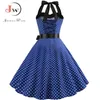 Sexy Halter Party Dress Retro Polka Dot Hepburn Vintage 50. 60s Pin Up Rockabilly Sukienki Robe Plus Size Eleganckie Midi Dress X0521