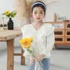 Toddler Girl Puff Sleeve Top Children Clothes Cotton Turn-down Collar Shirts for Girls Spring Fall Kids Blouses 8 To 12 210622
