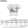 Casual Ribbed Tiger Printed Crop White T-Shirt Girl Summer Women Streetwear Short Sleeve Stretch Tee Top Femme 210510